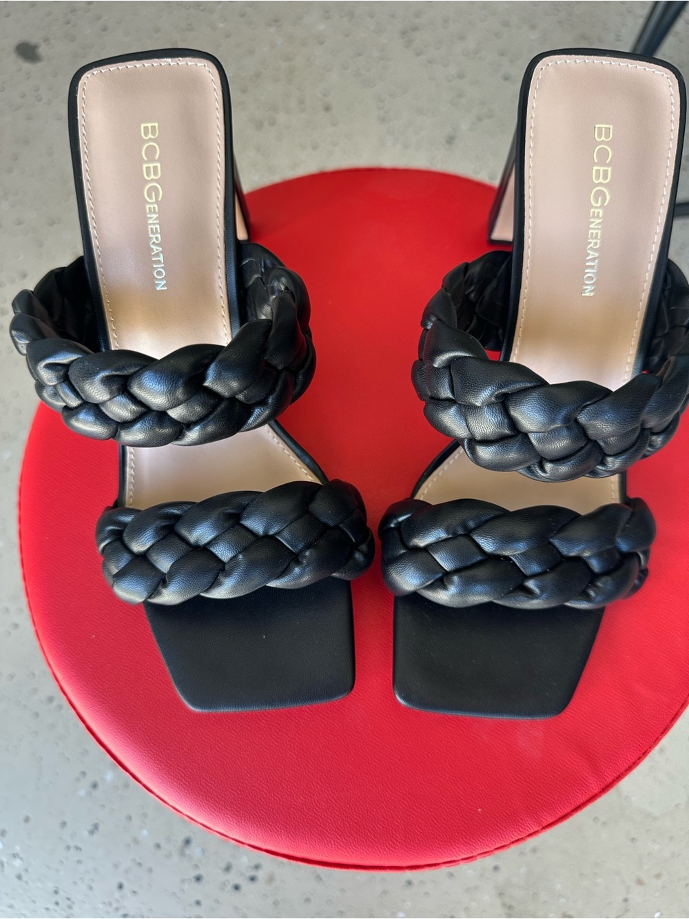 BCBGeneration Black Braided Double-Strap Heeled Sandals